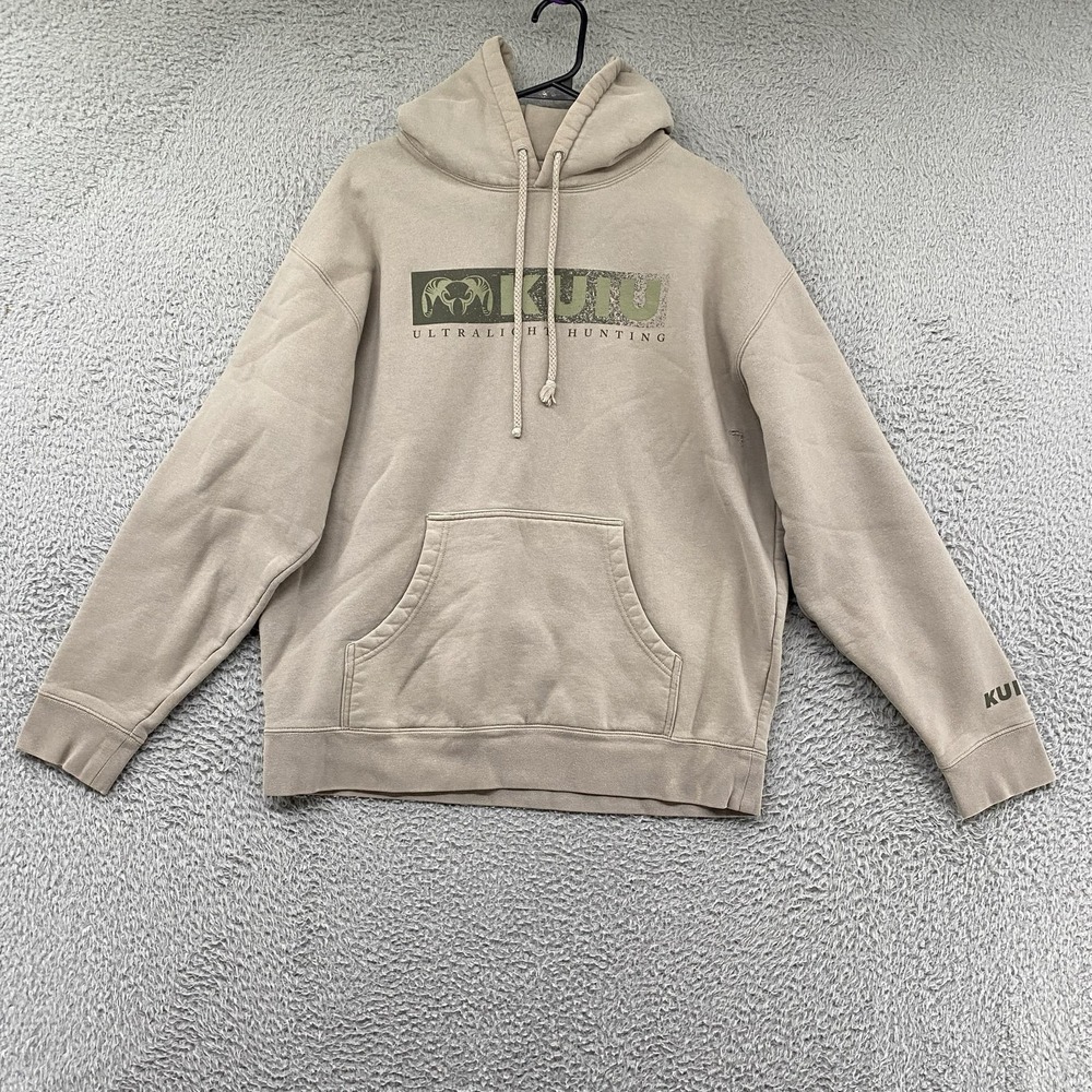 KUIU Hoodie Mens Large Beige Fleece Ultralight Hunting Graphic Logo Pullover